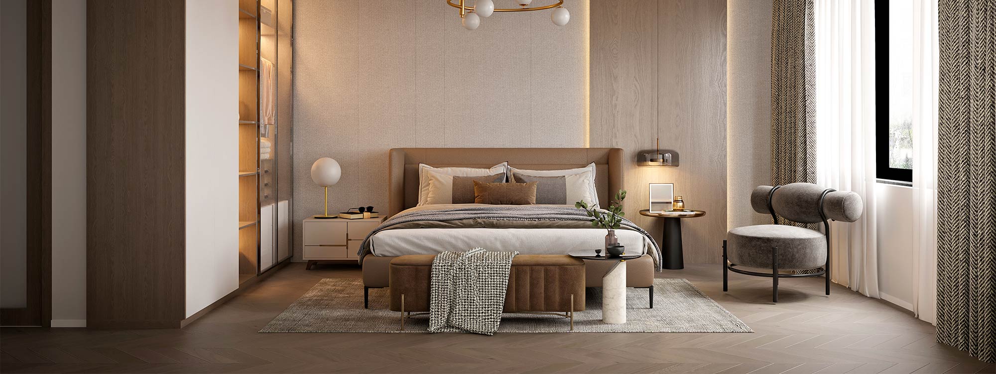 wood flooring with area rug in bedroom