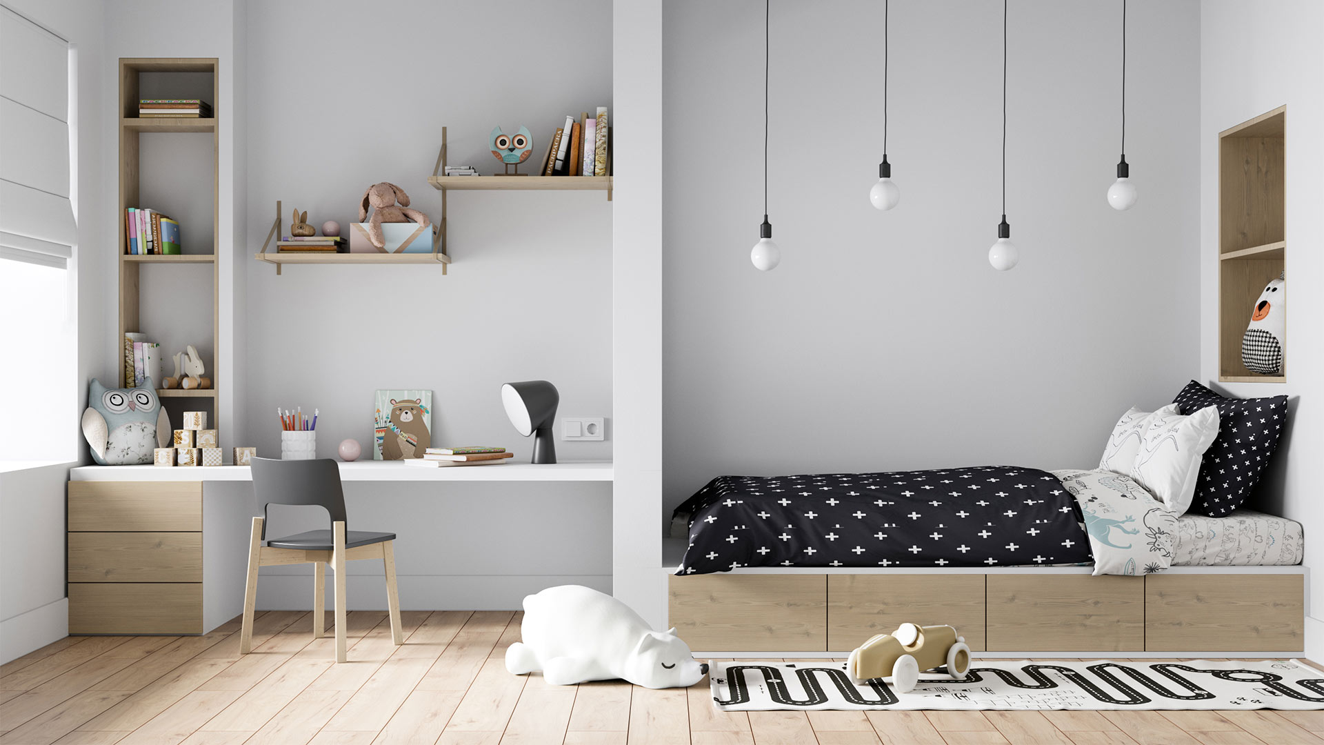 kids room with hardwood light flooring