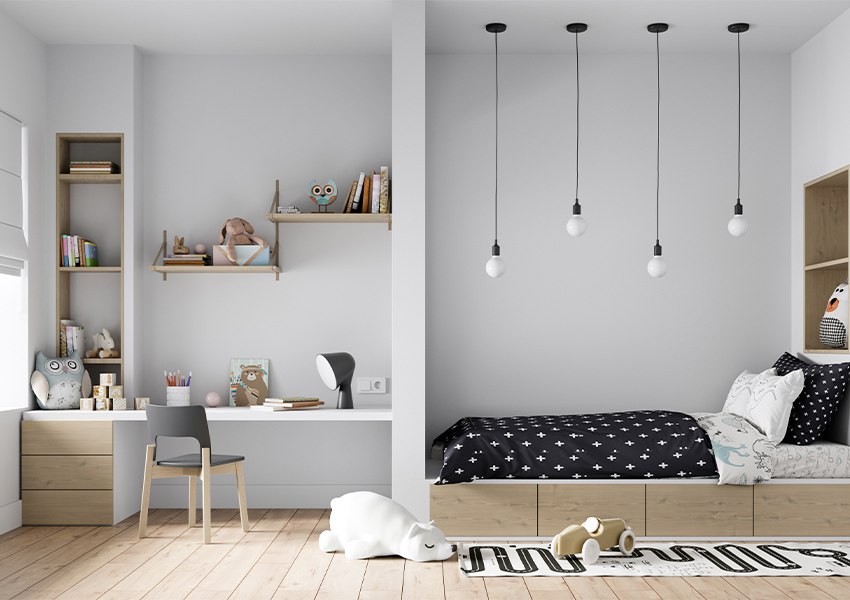 kid friendly room with light hardwood floors