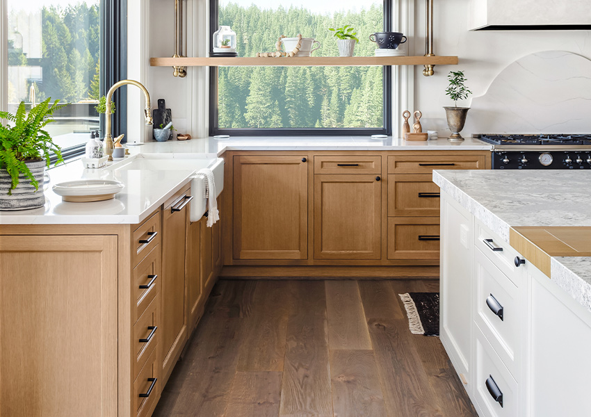 kitchen area with luxury vinyl wood look floors